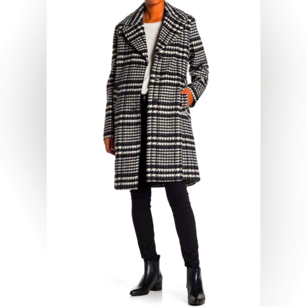 Nine West Notch Collar Walker Coat houndstooth jacket